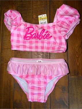 Barbie Pink Gingham Ruffle Two-Piece Swim Set